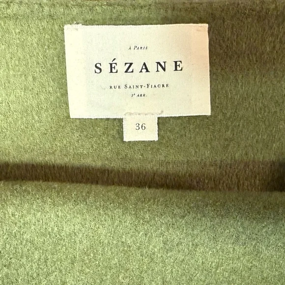 Sezane Olive Faux Wrap Mini Skirt with Button Detail | Sz 36 - Picture 5 of 5